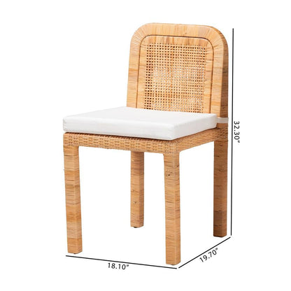 Bohemian Natural Brown Rattan and Mahogany Wood 2-Piece Dining Chair Set