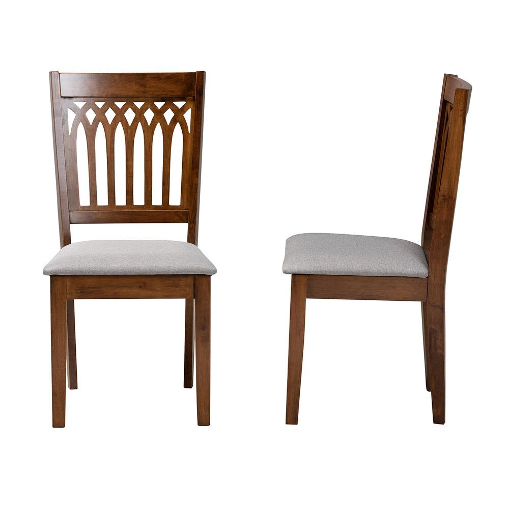 Grey Fabric and Walnut Brown Finished Wood 2-Piece Dining Chair Set