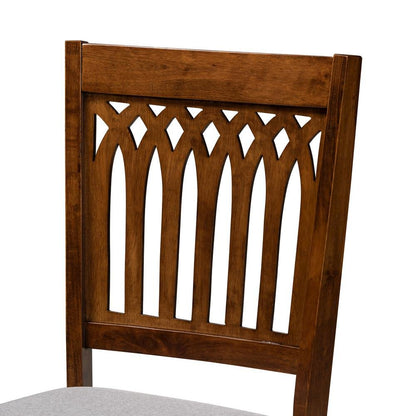 Grey Fabric and Walnut Brown Finished Wood 2-Piece Dining Chair Set