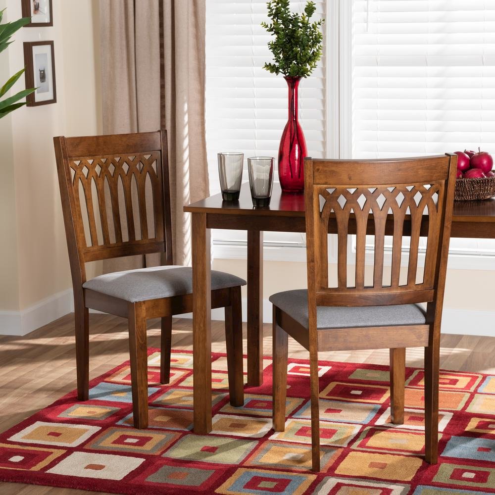 Grey Fabric and Walnut Brown Finished Wood 2-Piece Dining Chair Set