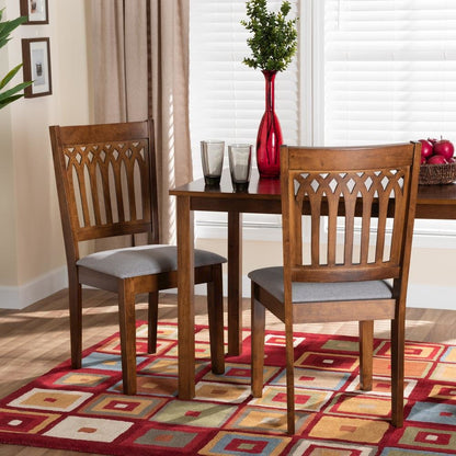 Grey Fabric and Walnut Brown Finished Wood 2-Piece Dining Chair Set