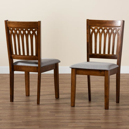 Grey Fabric and Walnut Brown Finished Wood 2-Piece Dining Chair Set