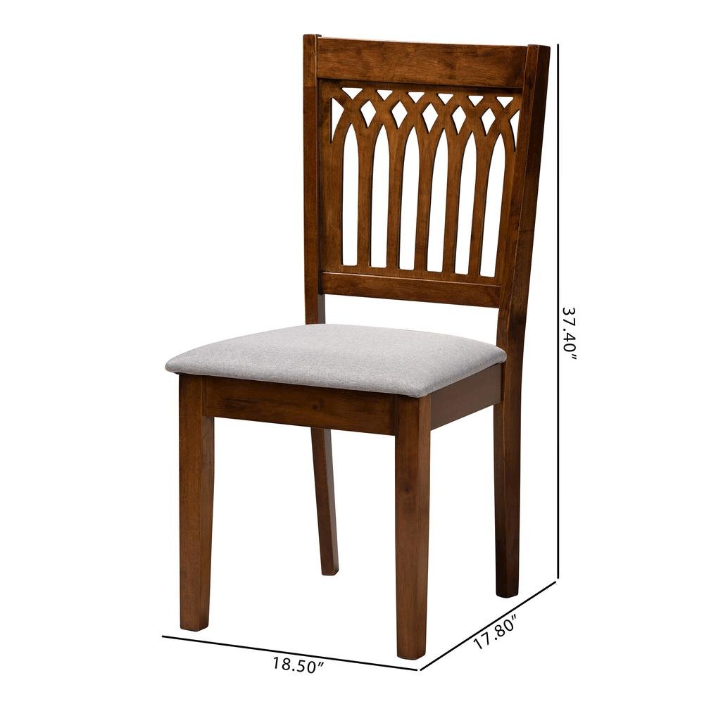 Grey Fabric and Walnut Brown Finished Wood 2-Piece Dining Chair Set