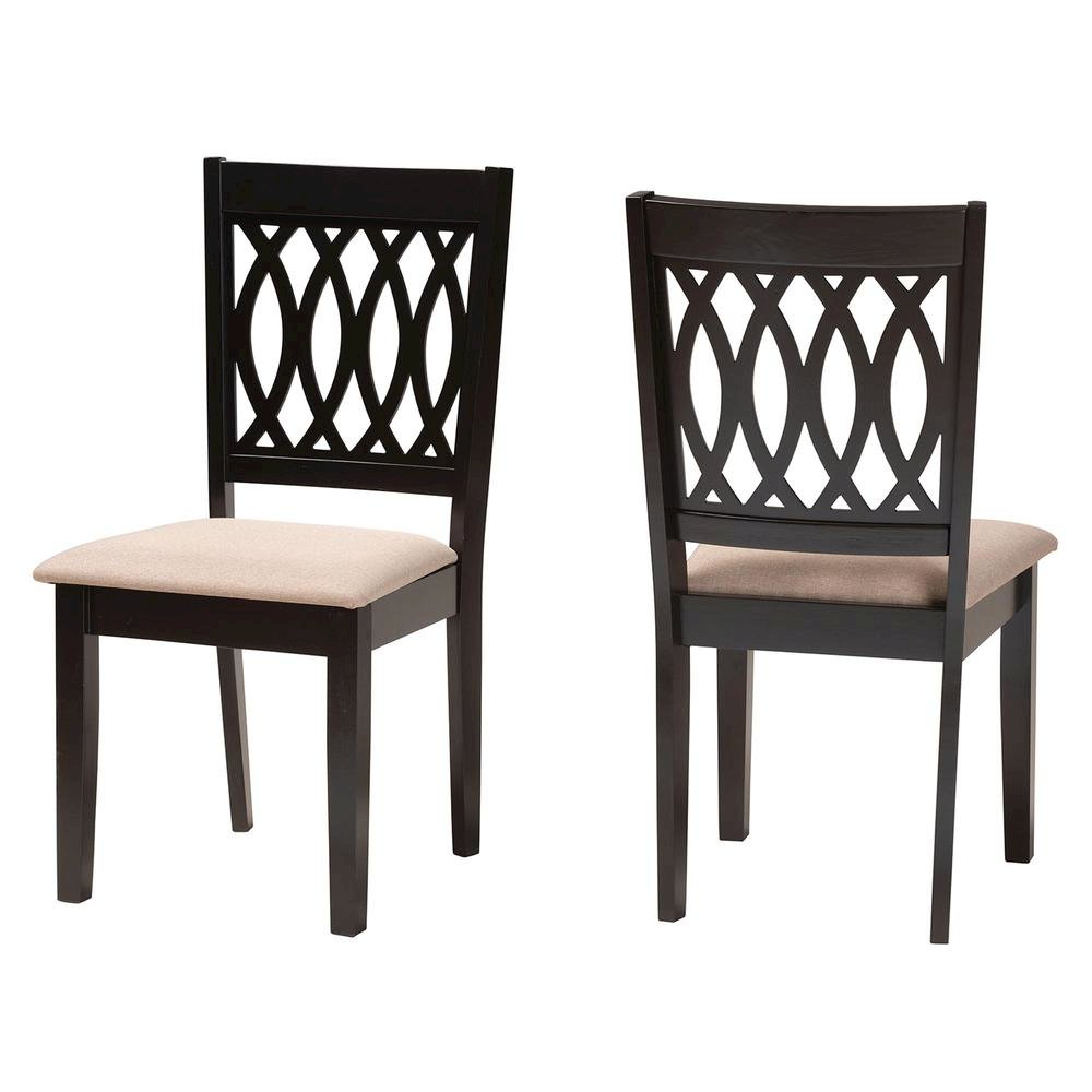 Florencia Modern Beige Fabric and Espresso Brown Finished Wood Dining Chair