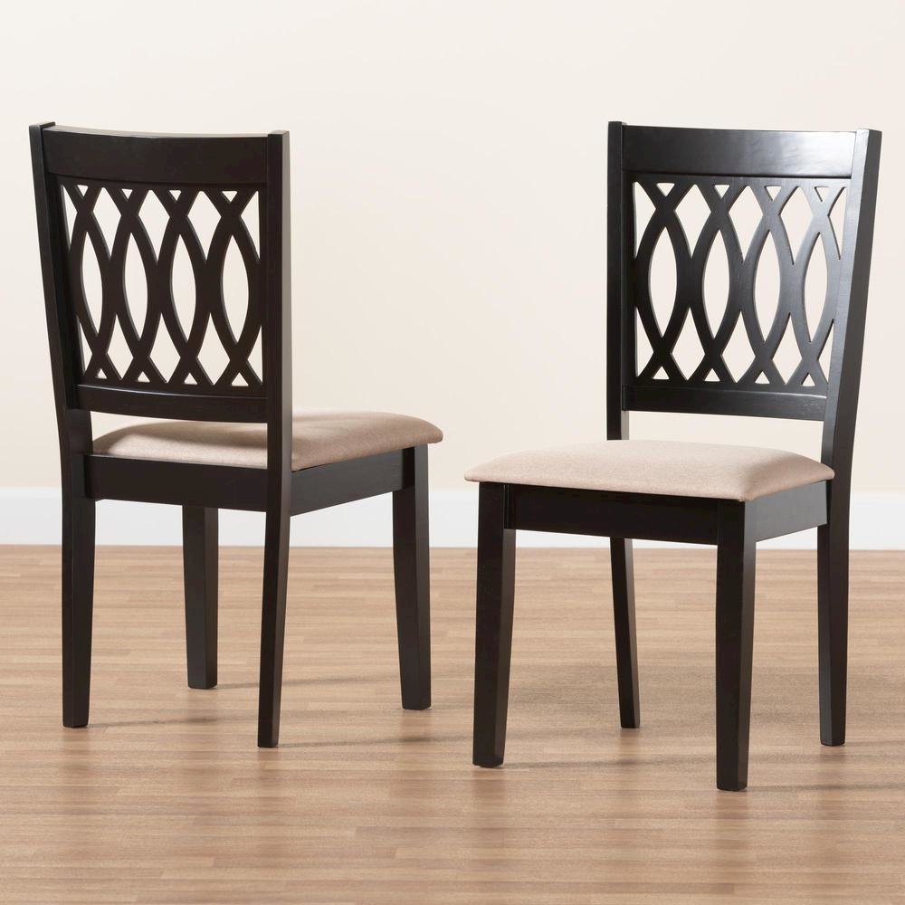 Florencia Modern Beige Fabric and Espresso Brown Finished Wood Dining Chair