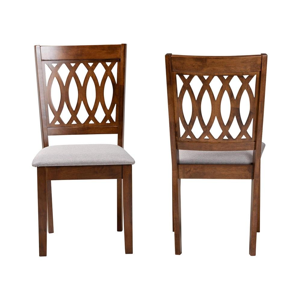 Florencia Modern Grey Fabric and Walnut Brown Finished Wood Dining Chair