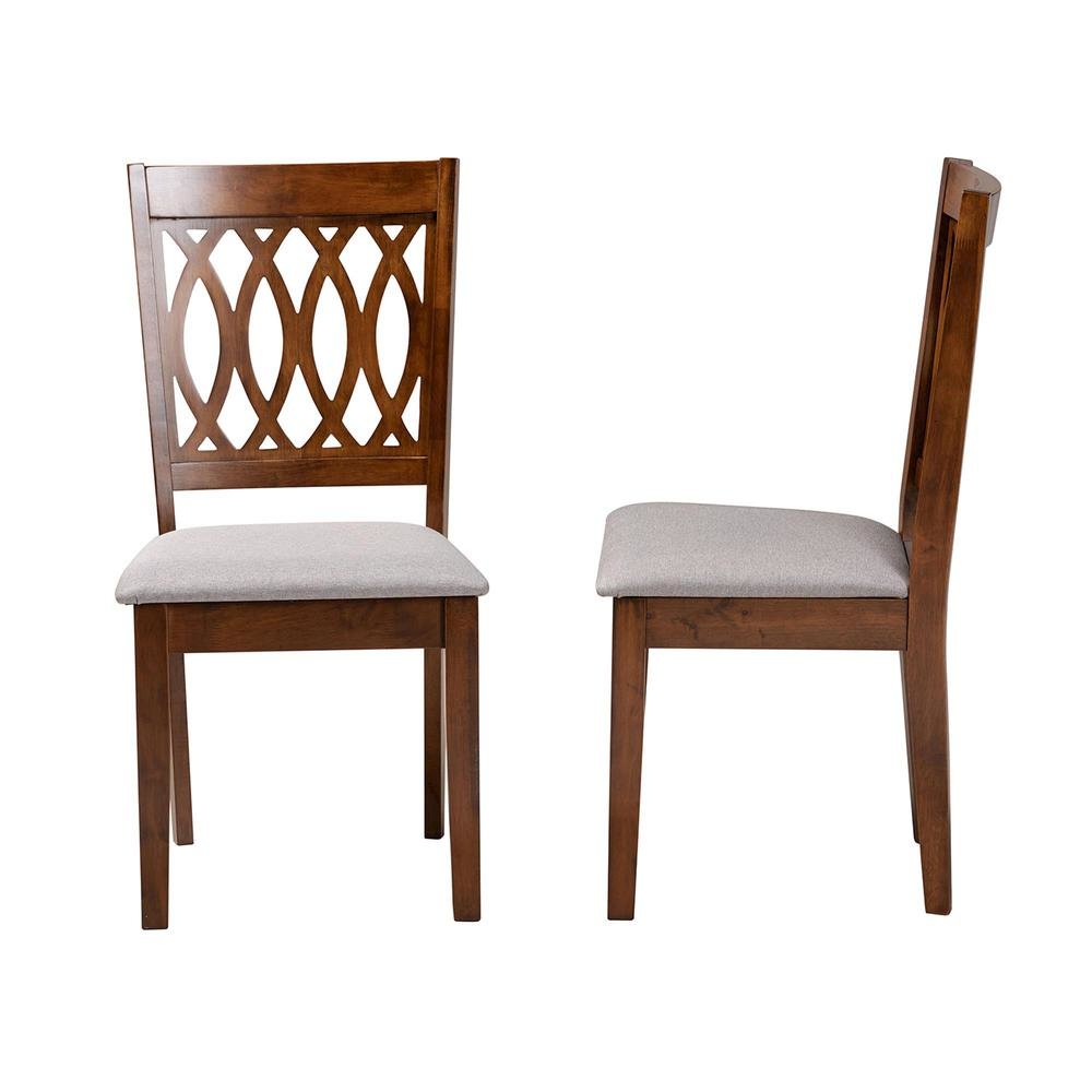 Florencia Modern Grey Fabric and Walnut Brown Finished Wood Dining Chair