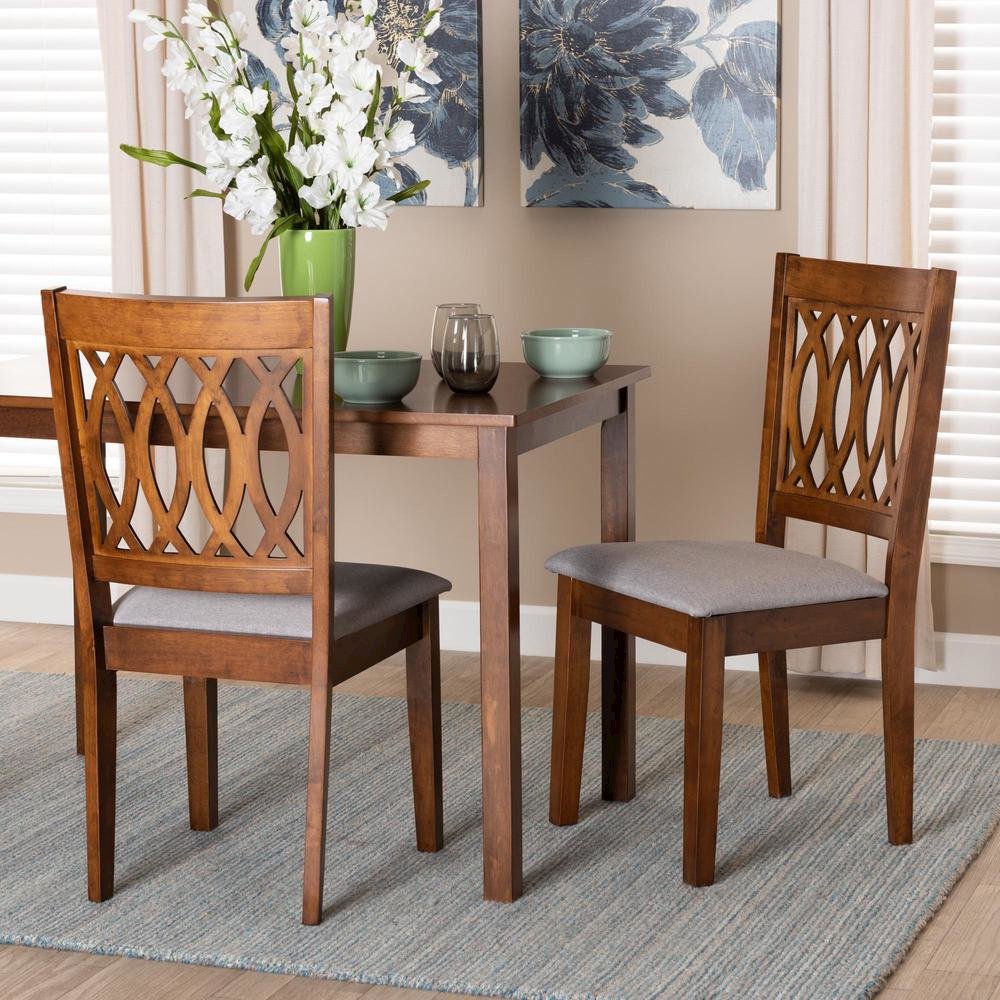 Florencia Modern Grey Fabric and Walnut Brown Finished Wood Dining Chair