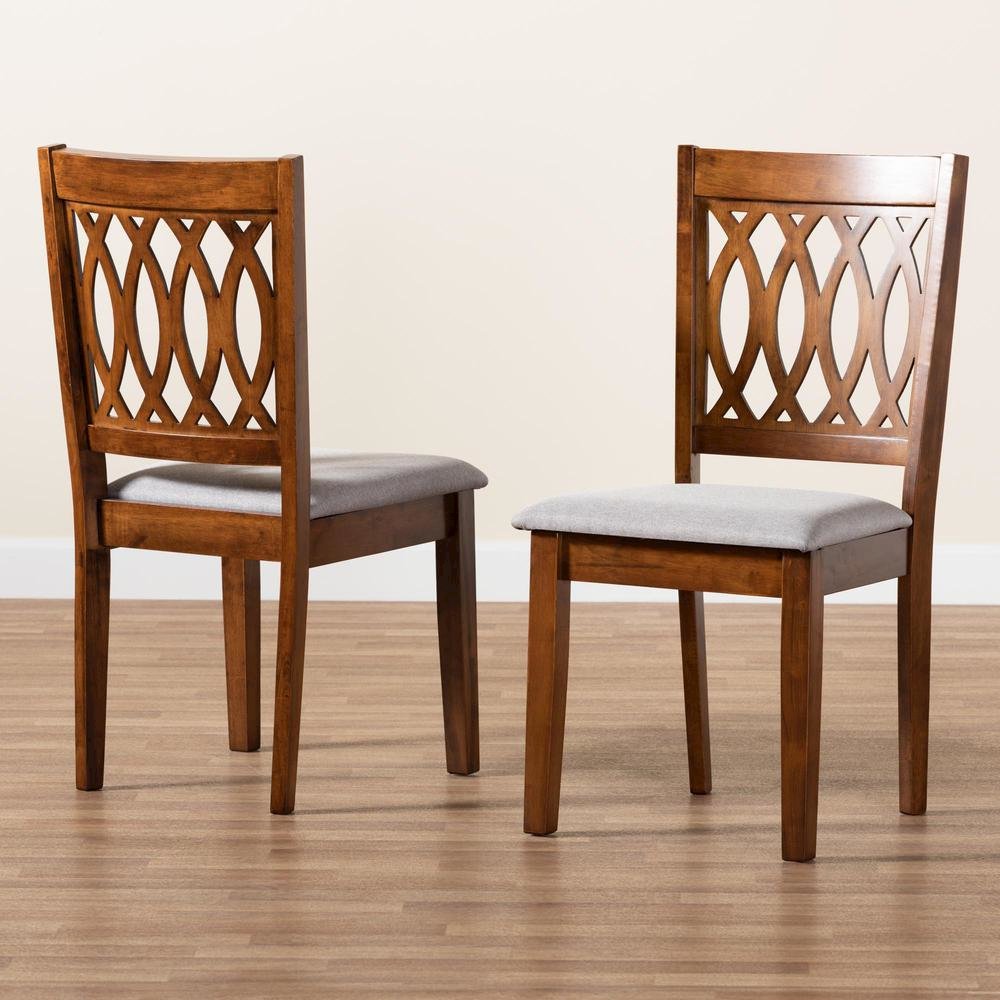 Florencia Modern Grey Fabric and Walnut Brown Finished Wood Dining Chair