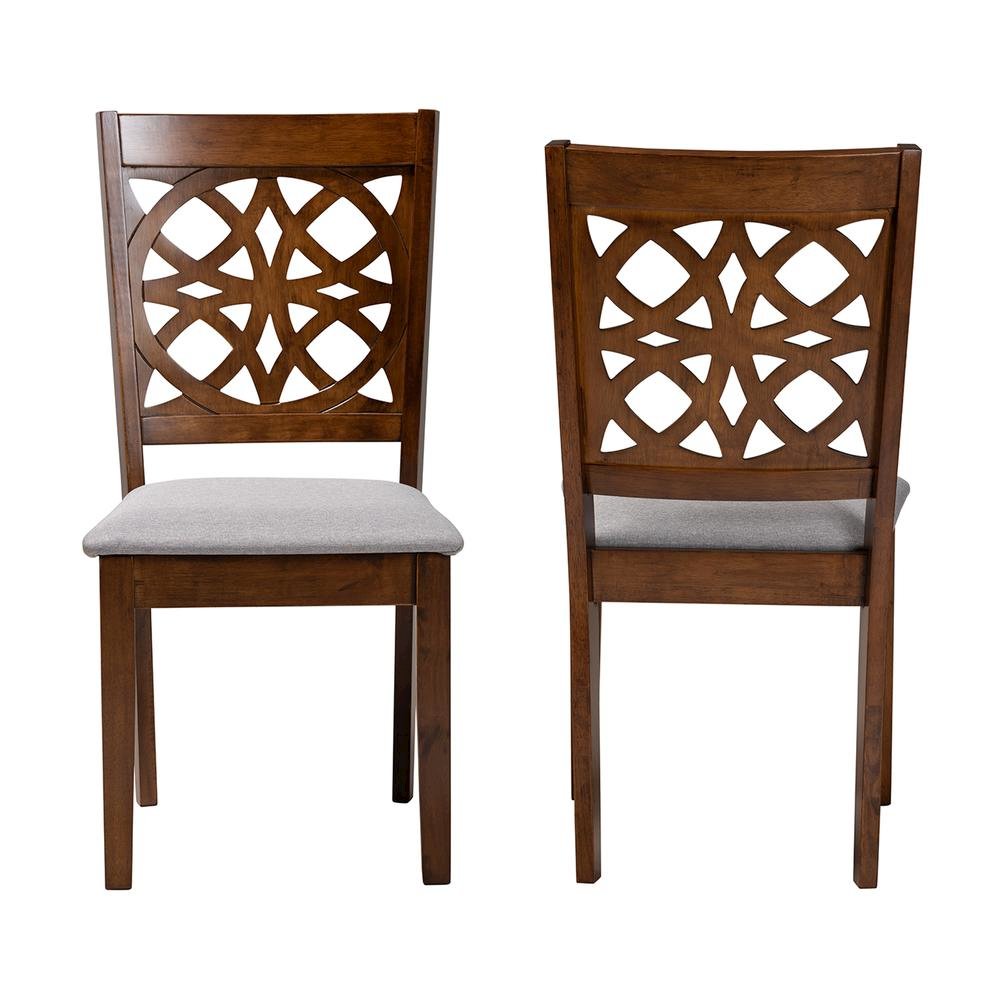 Grey Fabric and Walnut Brown Finished Wood 2-Piece Dining Chair Set
