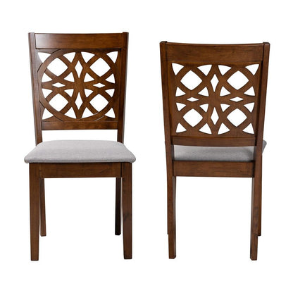 Grey Fabric and Walnut Brown Finished Wood 2-Piece Dining Chair Set