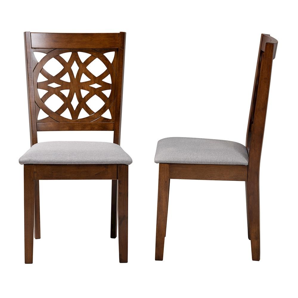 Grey Fabric and Walnut Brown Finished Wood 2-Piece Dining Chair Set
