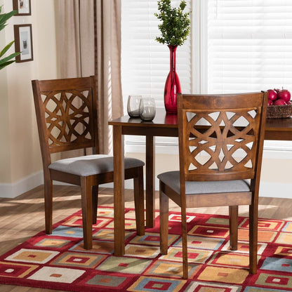 Grey Fabric and Walnut Brown Finished Wood 2-Piece Dining Chair Set