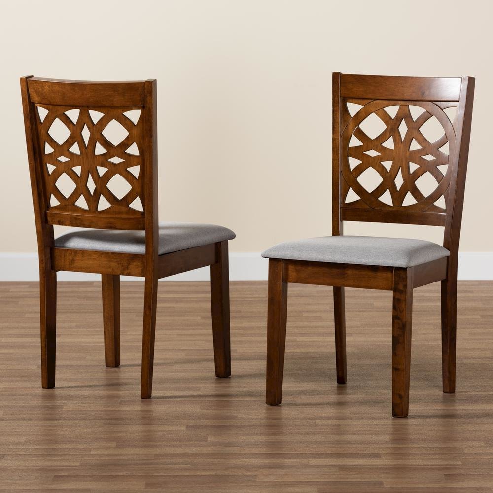 Grey Fabric and Walnut Brown Finished Wood 2-Piece Dining Chair Set
