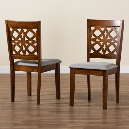 Grey Fabric and Walnut Brown Finished Wood 2-Piece Dining Chair Set