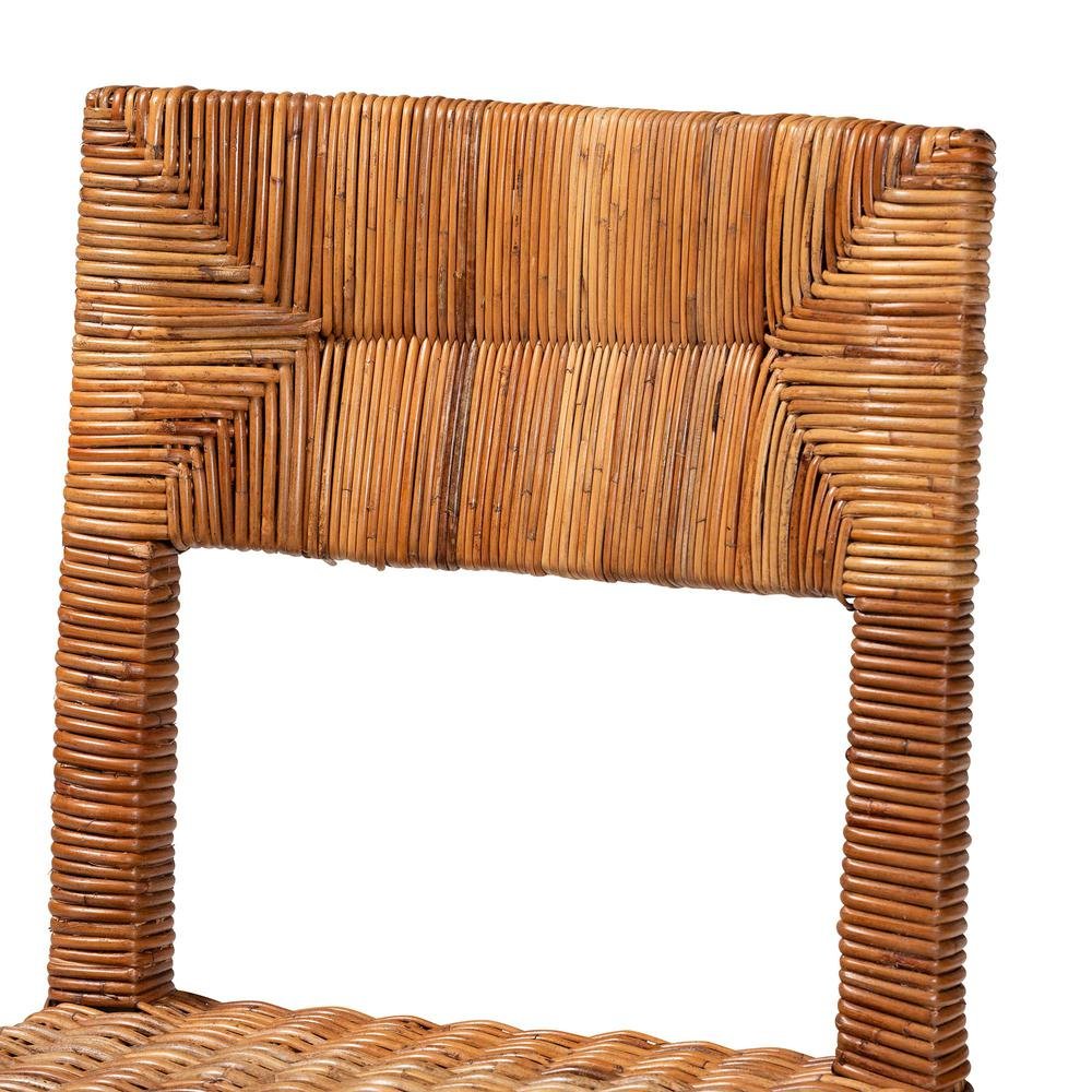 Bohemian Dark Brown Finished Wood and Natural Rattan 2-Piece Dining Chair Set