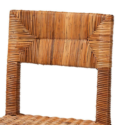 Bohemian Dark Brown Finished Wood and Natural Rattan 2-Piece Dining Chair Set