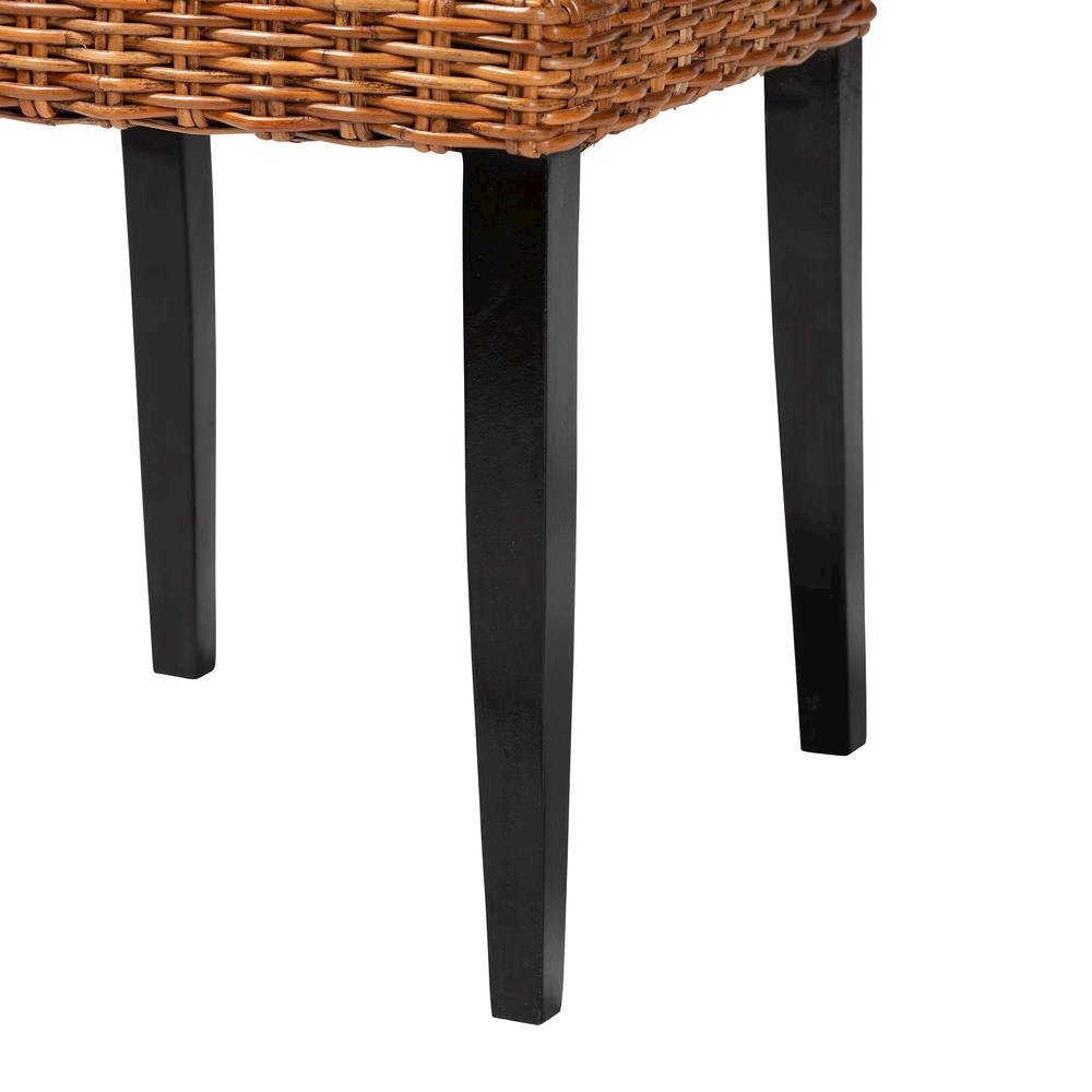 Bohemian Dark Brown Finished Wood and Natural Rattan 2-Piece Dining Chair Set