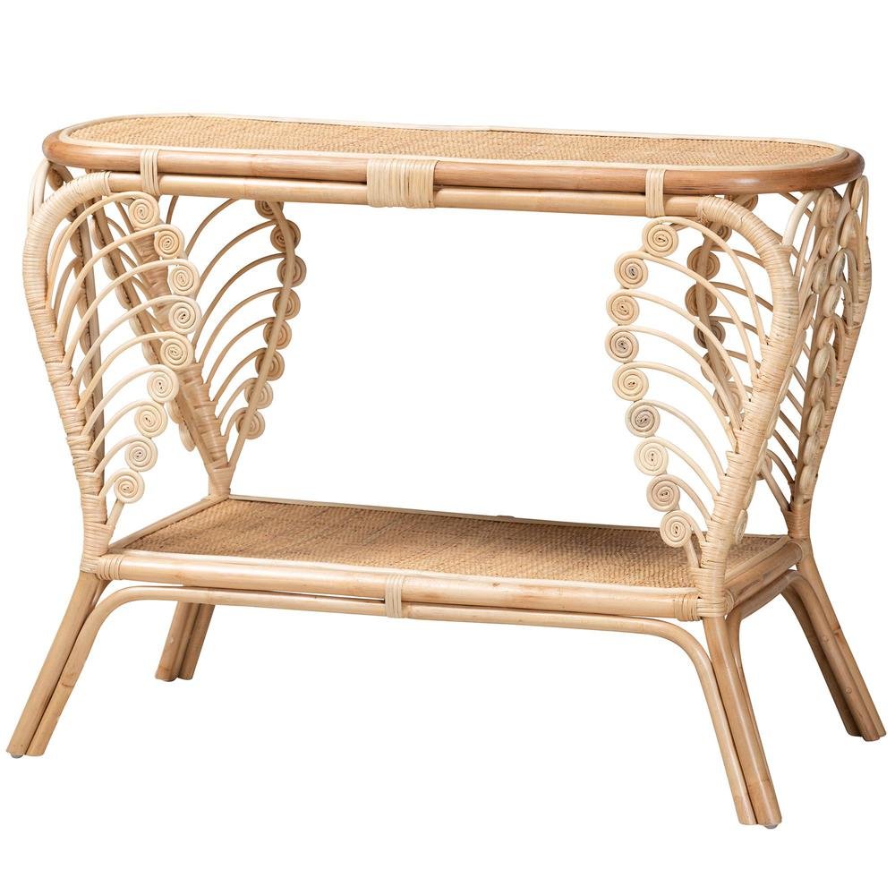 bali & pari Bastet Modern Bohemian Natural Brown Rattan 2-Tier Console Table