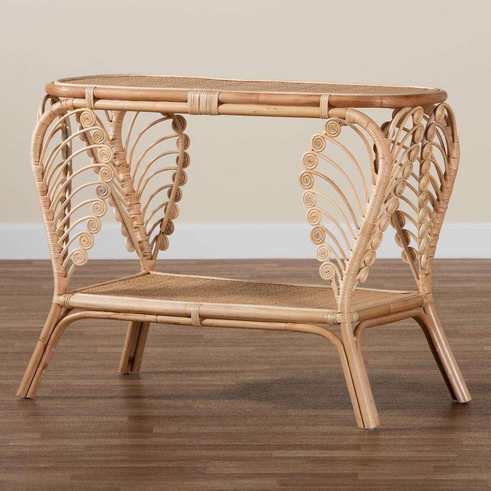 bali & pari Bastet Modern Bohemian Natural Brown Rattan 2-Tier Console Table
