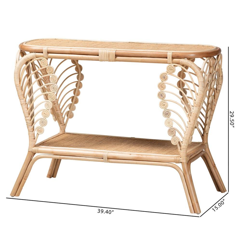 bali & pari Bastet Modern Bohemian Natural Brown Rattan 2-Tier Console Table