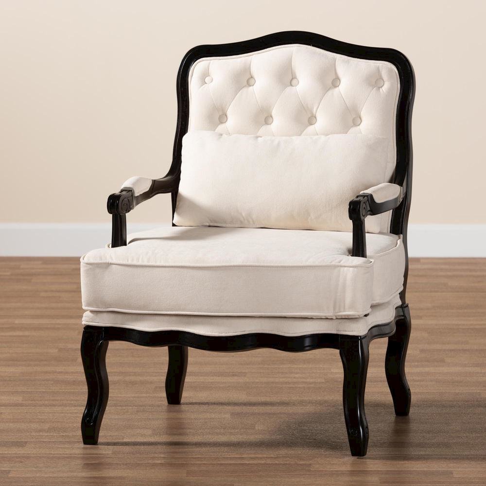 Dion Traditional French Cream Fabric and Wenge Brown Finished Wood Accent Chair