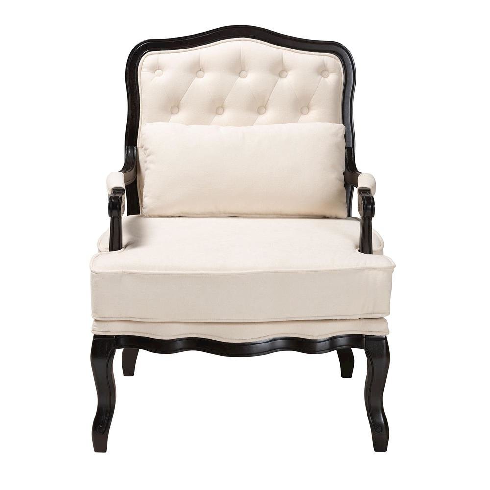 Dion Traditional French Cream Fabric and Wenge Brown Finished Wood Accent Chair