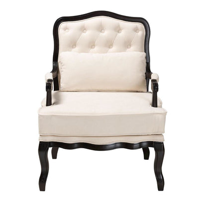Dion Traditional French Cream Fabric and Wenge Brown Finished Wood Accent Chair