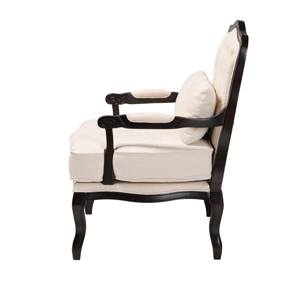 Dion Traditional French Cream Fabric and Wenge Brown Finished Wood Accent Chair
