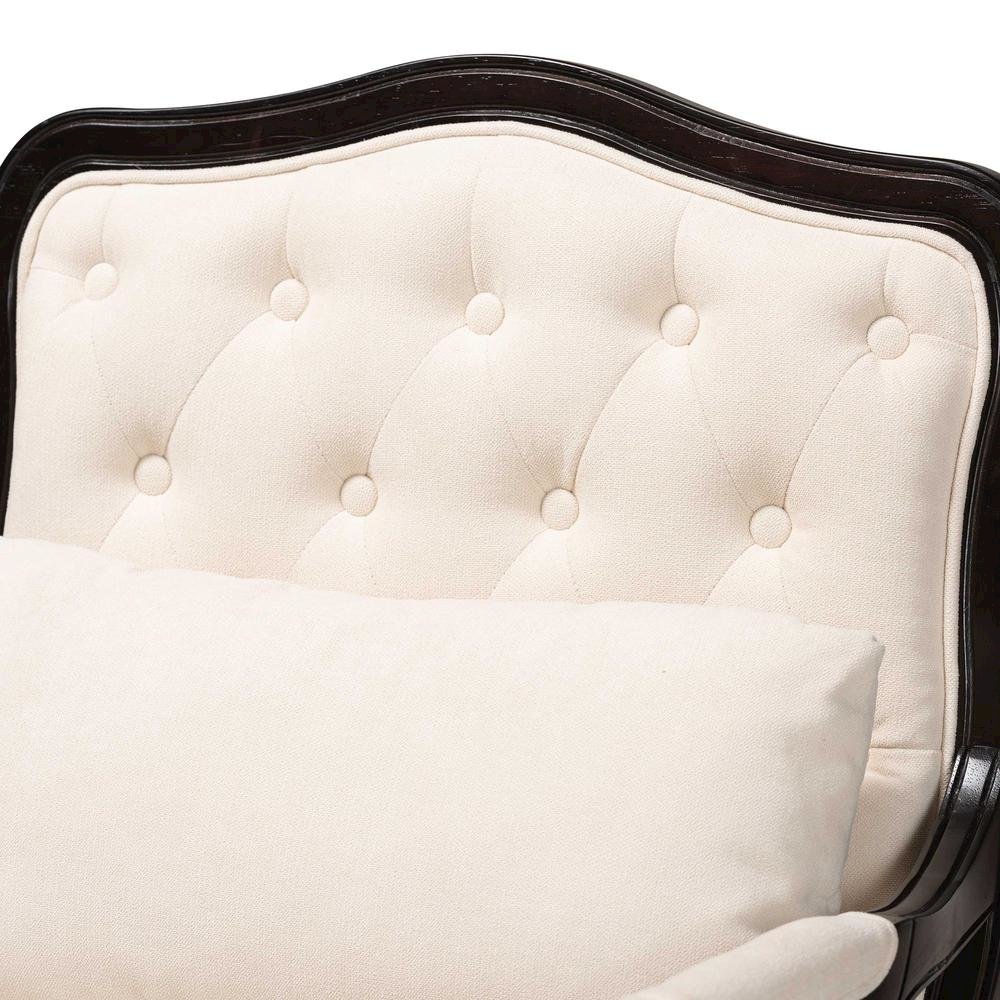 Dion Traditional French Cream Fabric and Wenge Brown Finished Wood Accent Chair