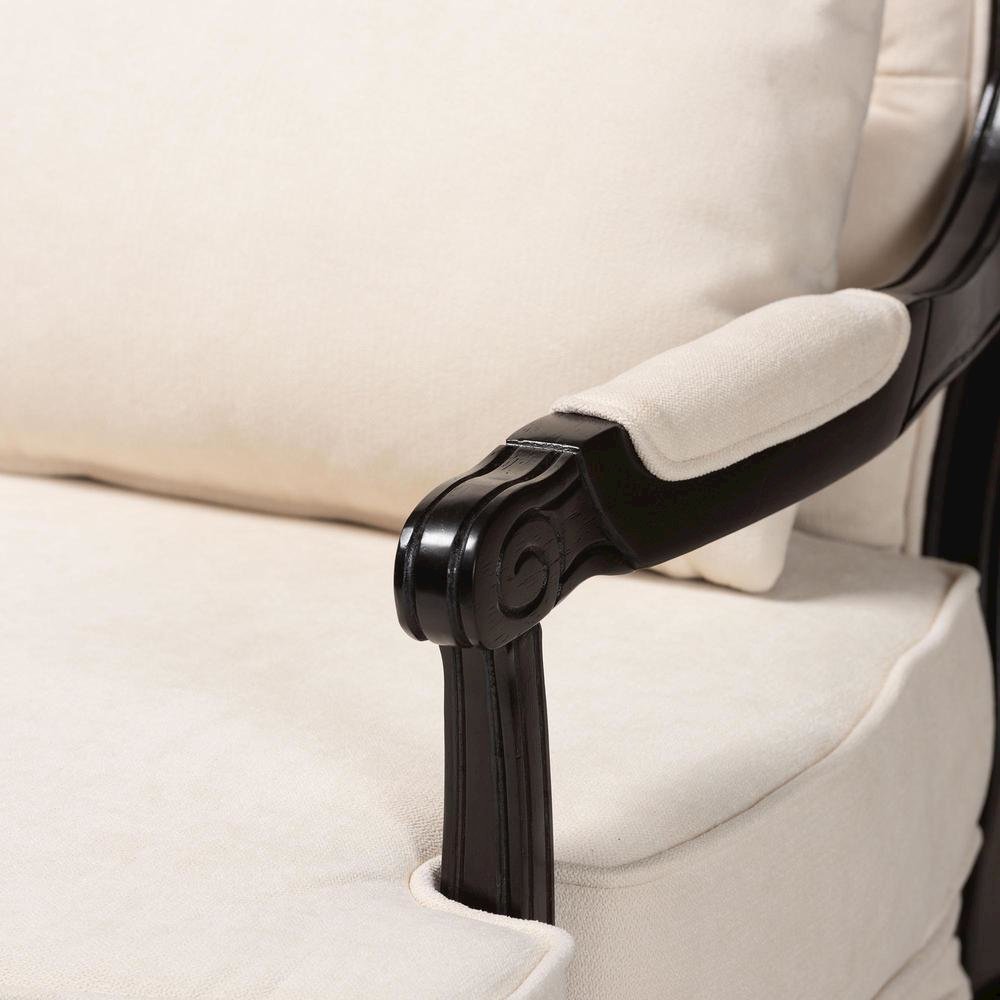 Dion Traditional French Cream Fabric and Wenge Brown Finished Wood Accent Chair