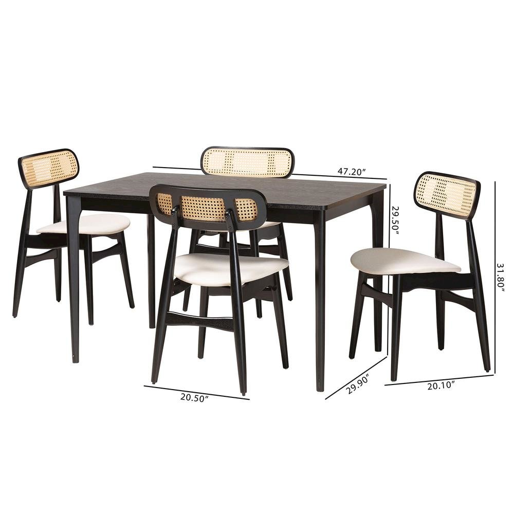 Cream Fabric and Black Finished Wood 5-Piece Dining Set
