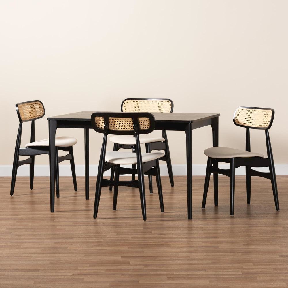 Cream Fabric and Black Finished Wood 5-Piece Dining Set
