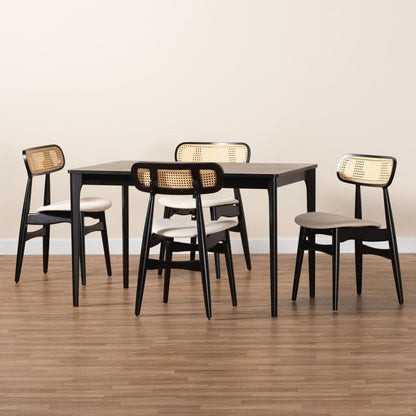 Cream Fabric and Black Finished Wood 5-Piece Dining Set