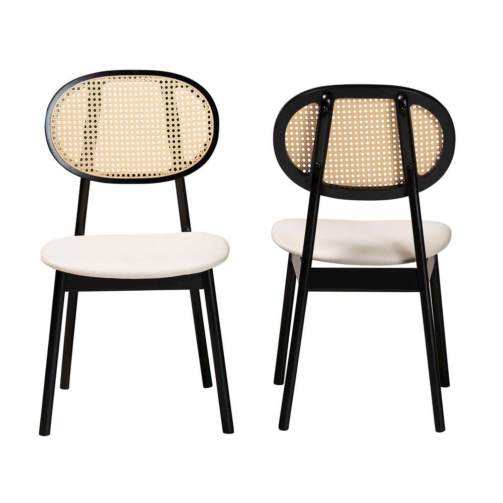 Cream Fabric and Black Finished Wood 2-Piece Dining Chair Set