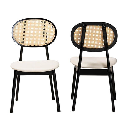 Cream Fabric and Black Finished Wood 2-Piece Dining Chair Set