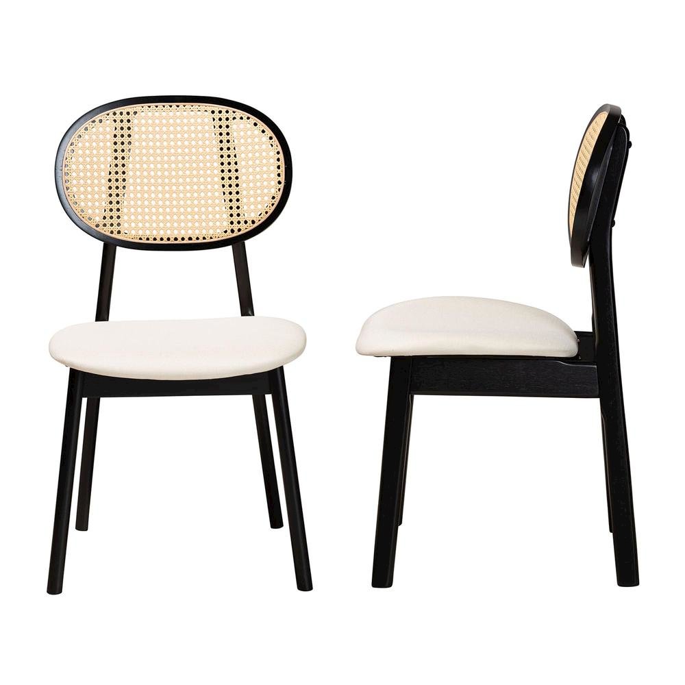 Cream Fabric and Black Finished Wood 2-Piece Dining Chair Set