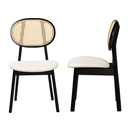 Cream Fabric and Black Finished Wood 2-Piece Dining Chair Set