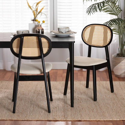 Cream Fabric and Black Finished Wood 2-Piece Dining Chair Set