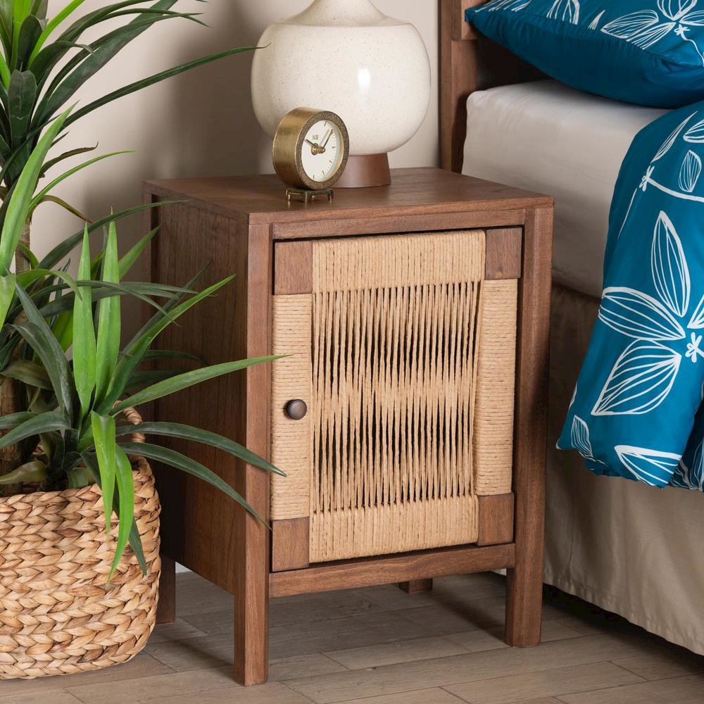 bali & pari Holitz Modern Bohemian Walnut Brown Finished Bayur Wood Nightstand