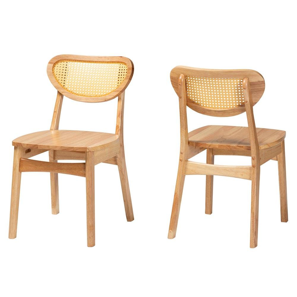 Oak Brown Finished Wood and Rattan 2-Piece Dining Chair Set