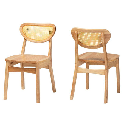 Oak Brown Finished Wood and Rattan 2-Piece Dining Chair Set