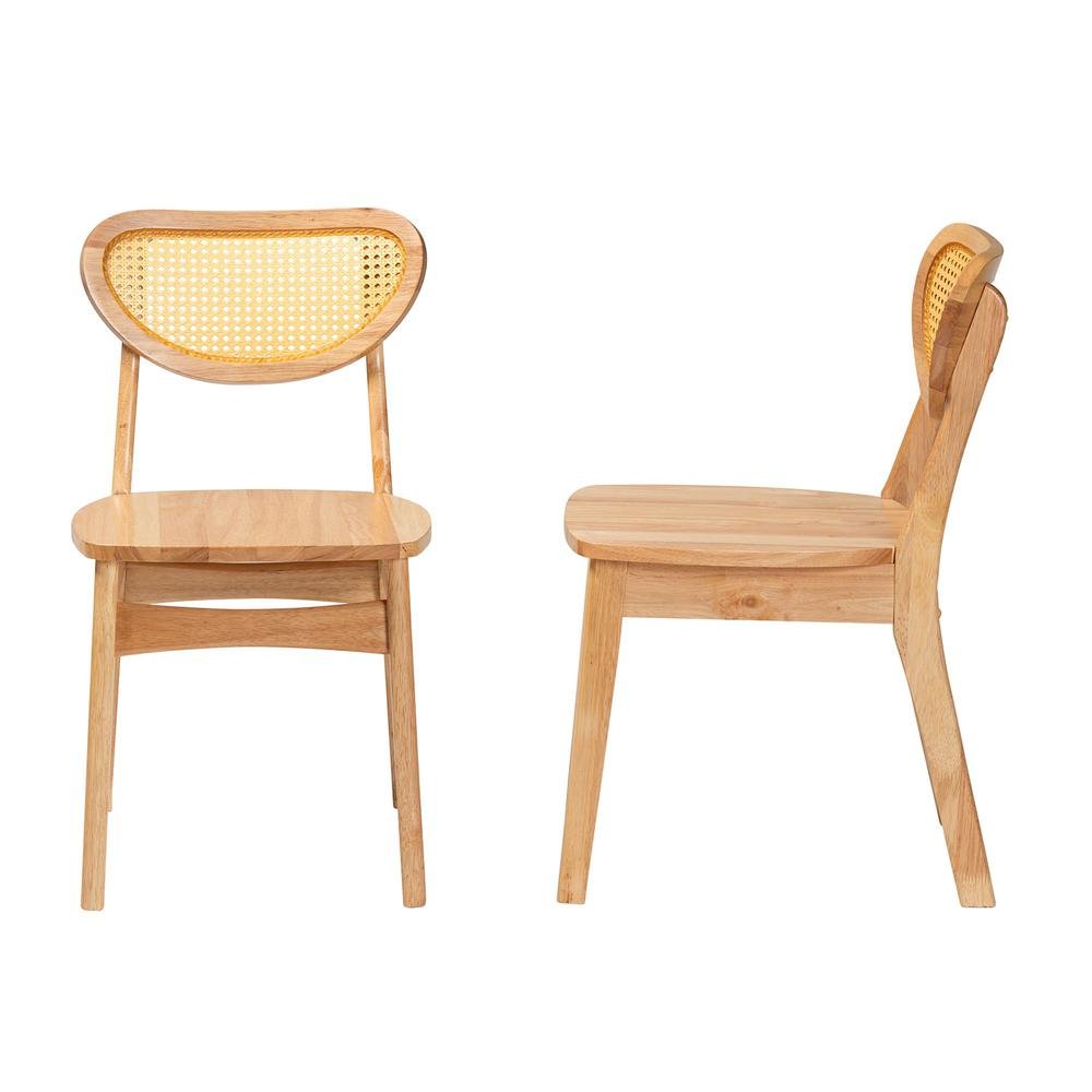 Oak Brown Finished Wood and Rattan 2-Piece Dining Chair Set