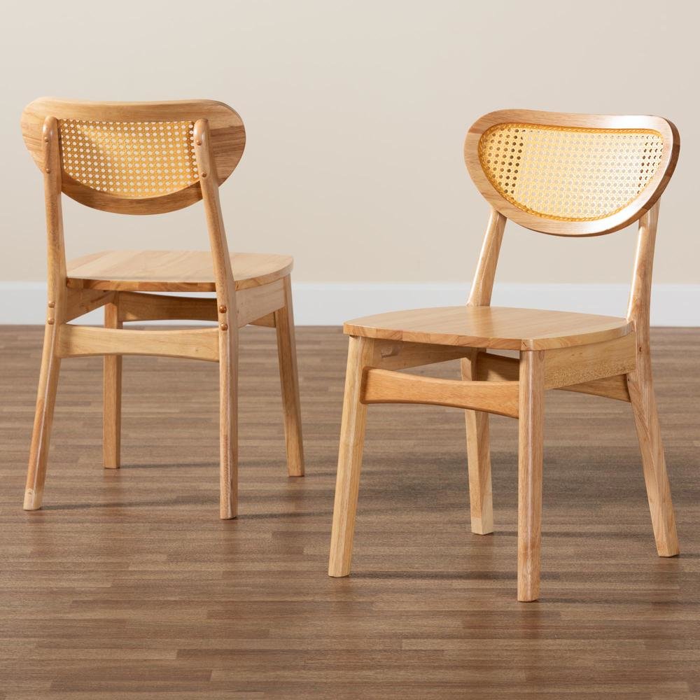 Oak Brown Finished Wood and Rattan 2-Piece Dining Chair Set