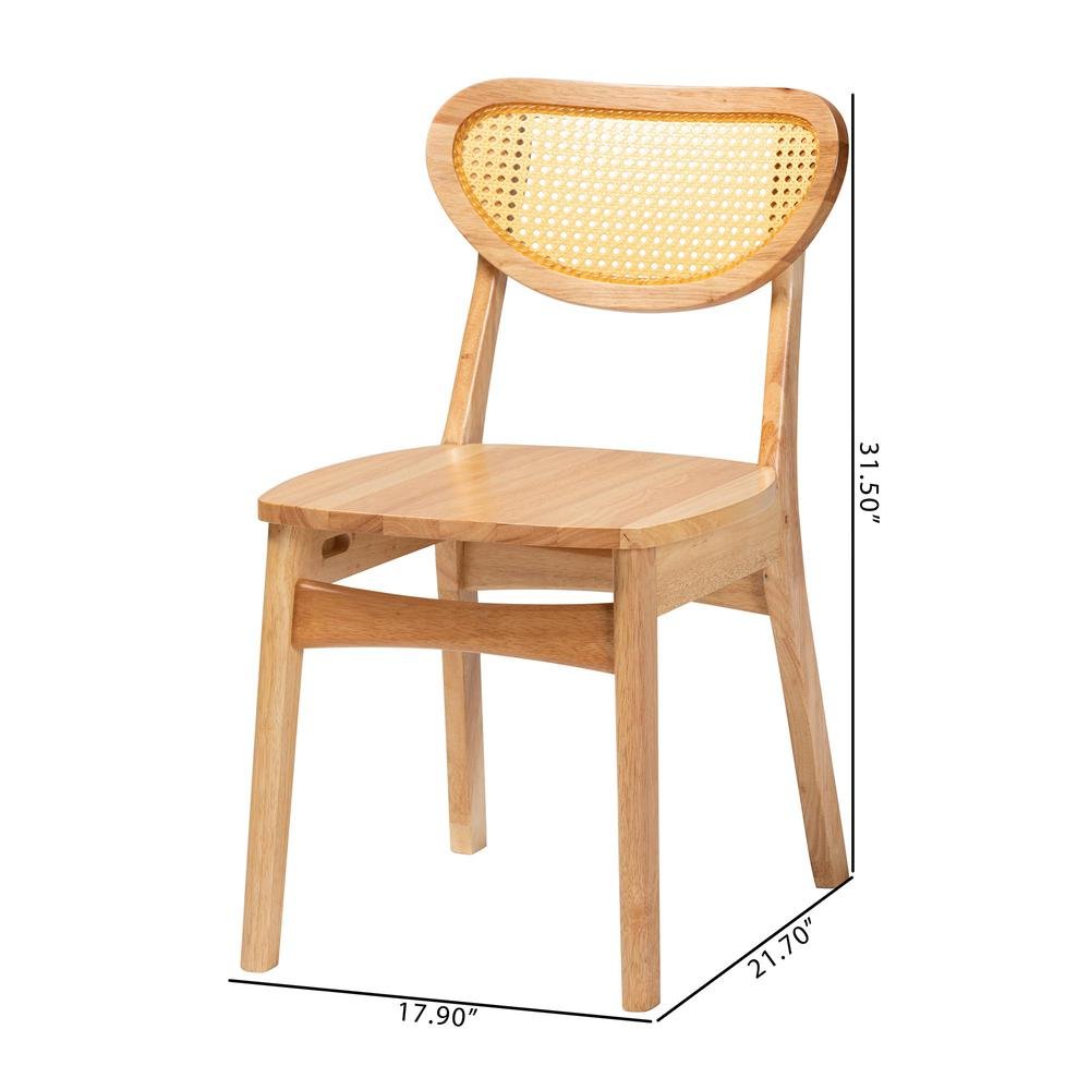 Oak Brown Finished Wood and Rattan 2-Piece Dining Chair Set