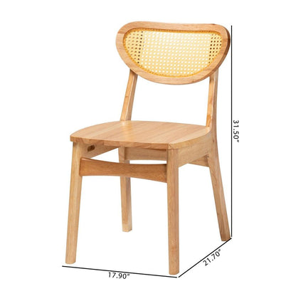 Oak Brown Finished Wood and Rattan 2-Piece Dining Chair Set