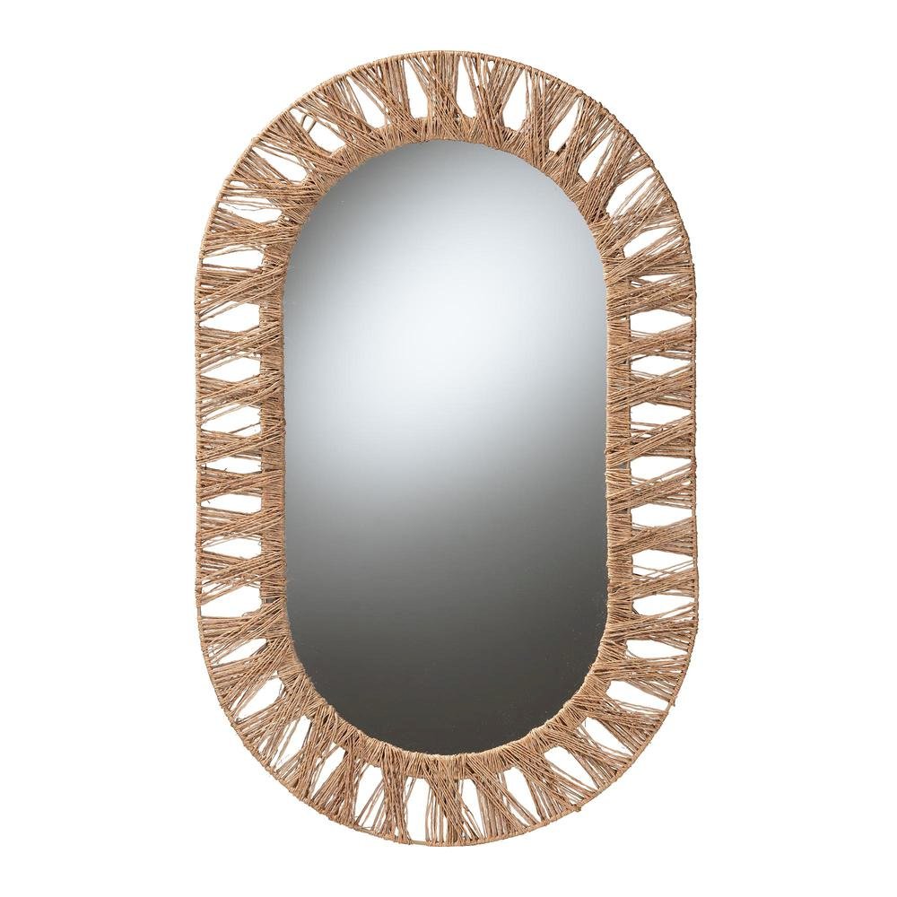 Bohemian Metal and Natural Brown Seagrass Accent Wall Mirror