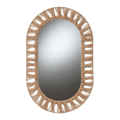 Bohemian Metal and Natural Brown Seagrass Accent Wall Mirror