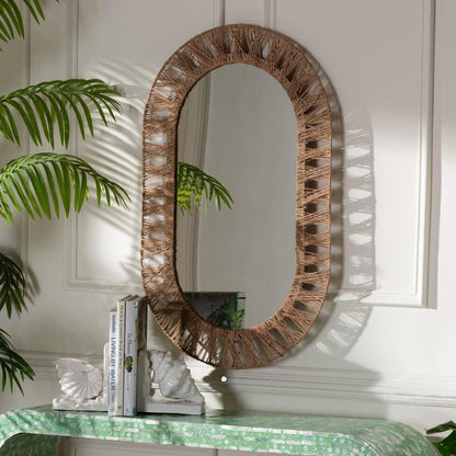Bohemian Metal and Natural Brown Seagrass Accent Wall Mirror