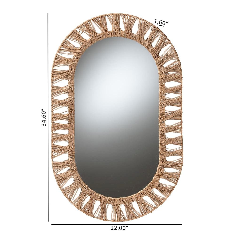 Bohemian Metal and Natural Brown Seagrass Accent Wall Mirror